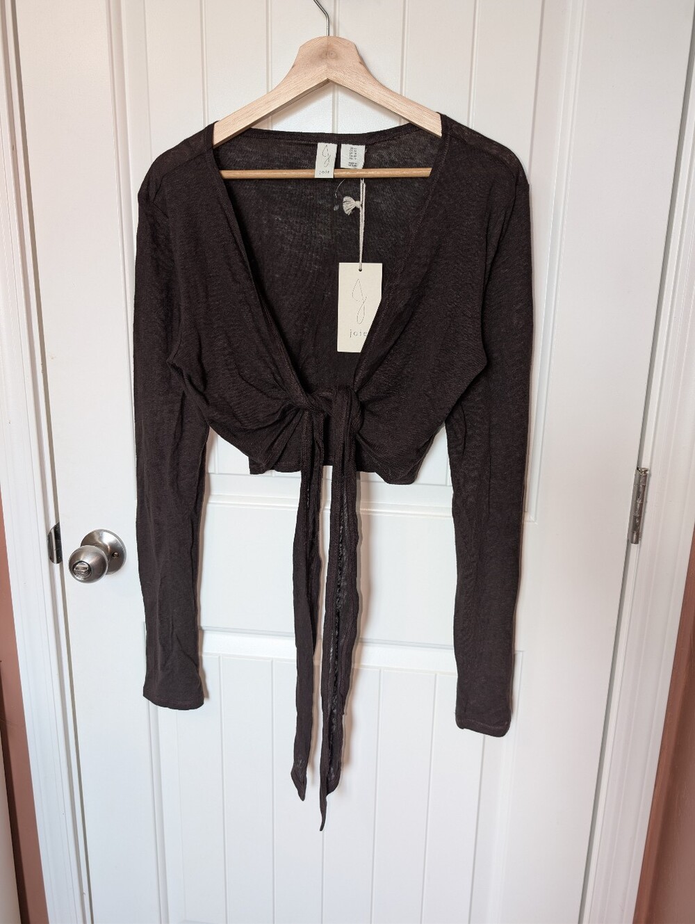 NWT Joie Front Tie Dress Shrug Linen Blend W10 Brown